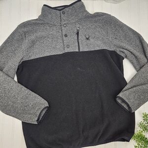 Spyder Fleece Pullover Quarter Snap Gray Black Size Large Comfy Classic